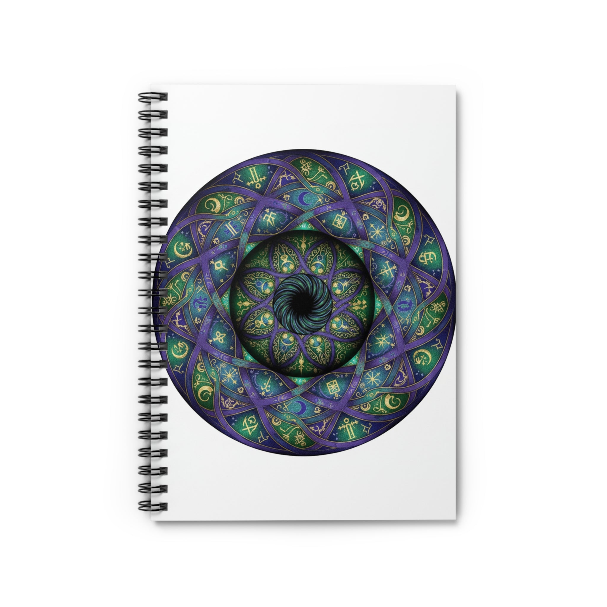 Mystic Mandala Spiral Notebook — Violet & Emerald Geometric Journal