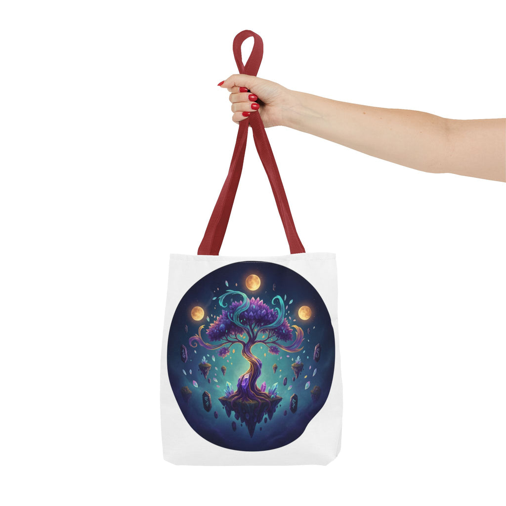 Mystic Floating Tree Tote Bag — Cosmic Moonlight Illustration All-Over Print