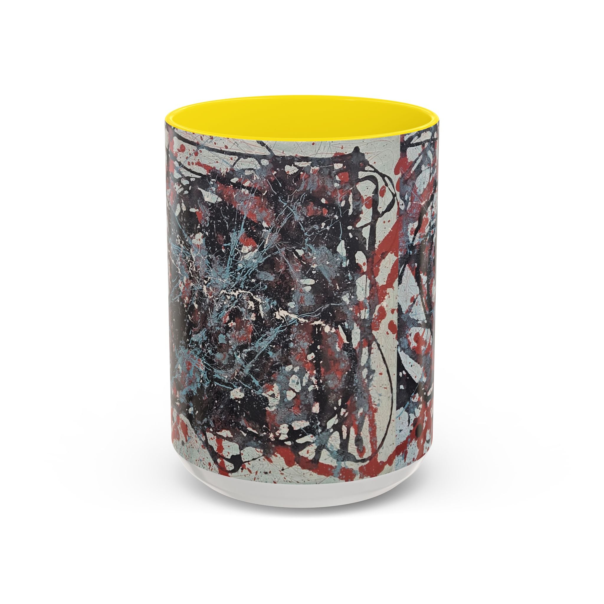 Abstract Splatter Accent Coffee Mug — Red, Black & White Artistic Design (11/15oz)