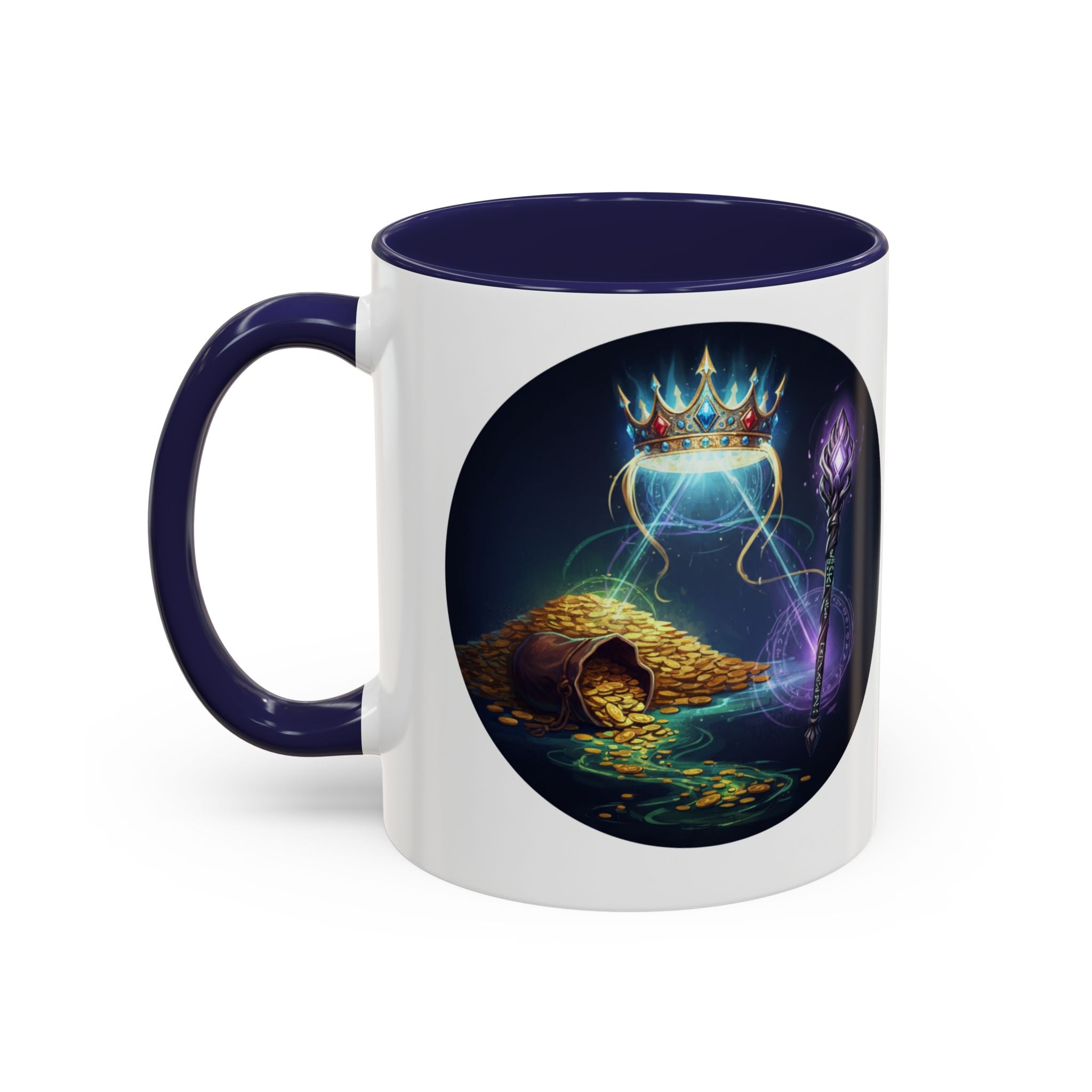 Magic Crown Coffee Mug — Fantasy Wizard Staff & Spilled Gold Accent Mug (11/15 oz)