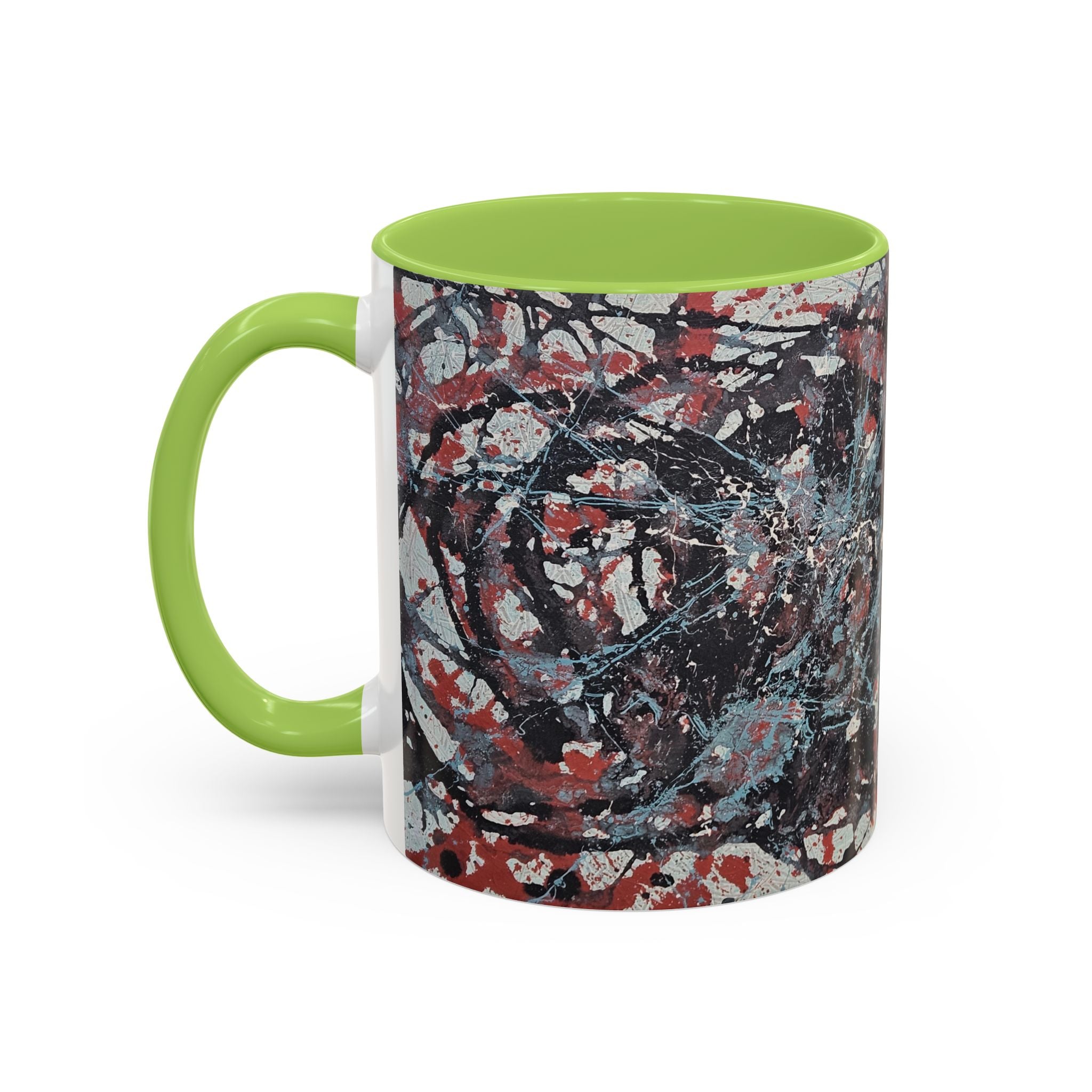 Abstract Splatter Accent Coffee Mug — Red, Black & White Artistic Design (11/15oz)