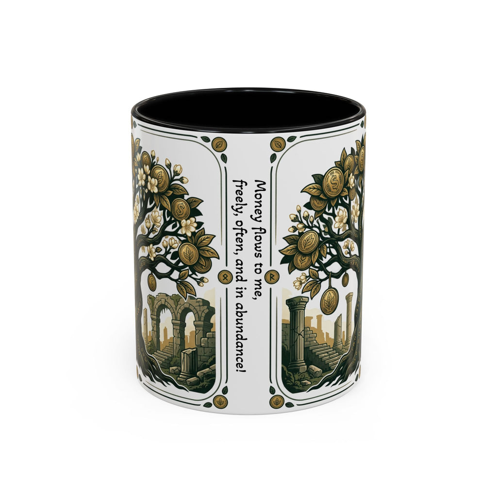 Ornate Tree of Coins Coffee Mug — Gold Ruins Accent Ceramic Mug (11/15oz)