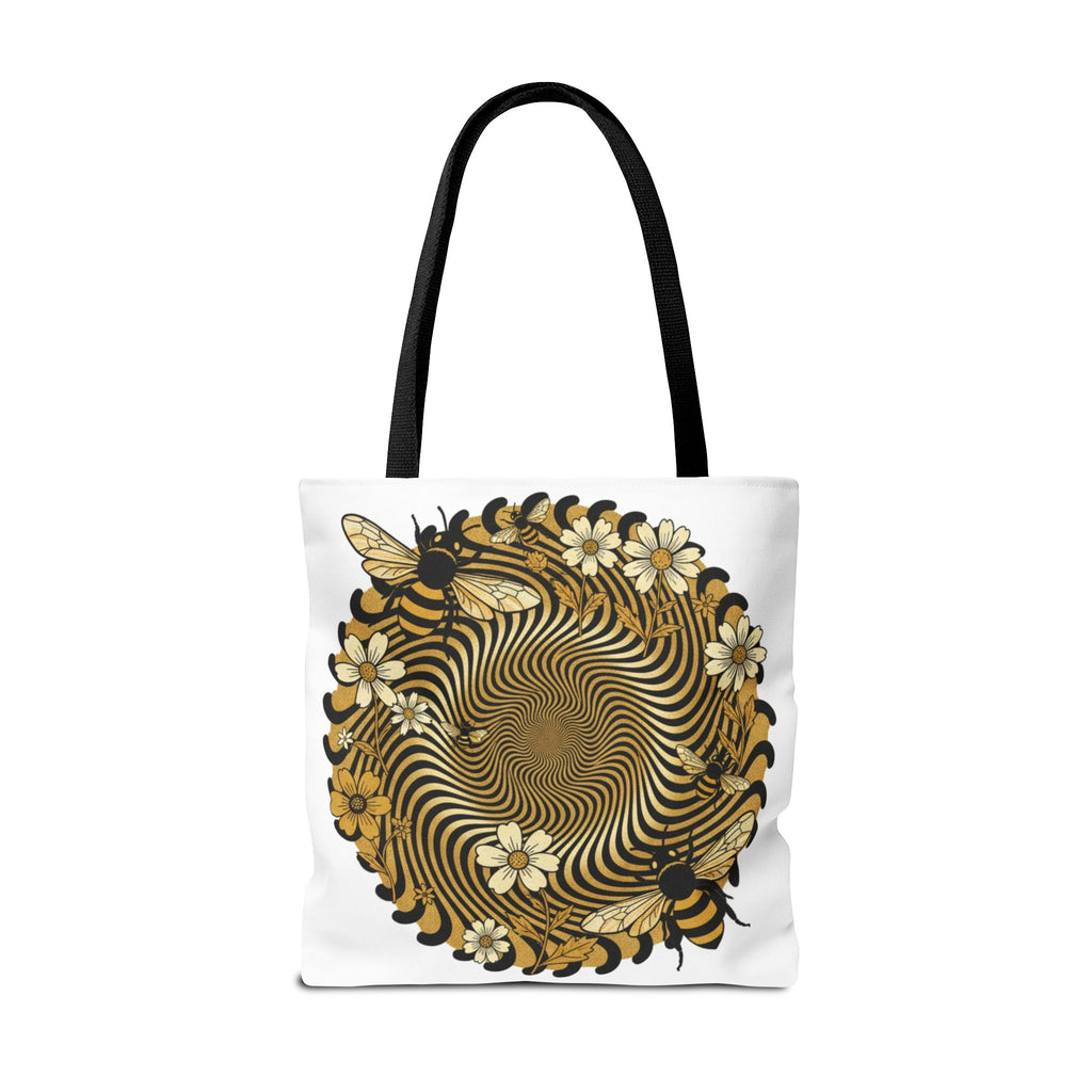 Bee Floral Spiral Tote Bag — Vintage Honeybee Floral Swirl Design
