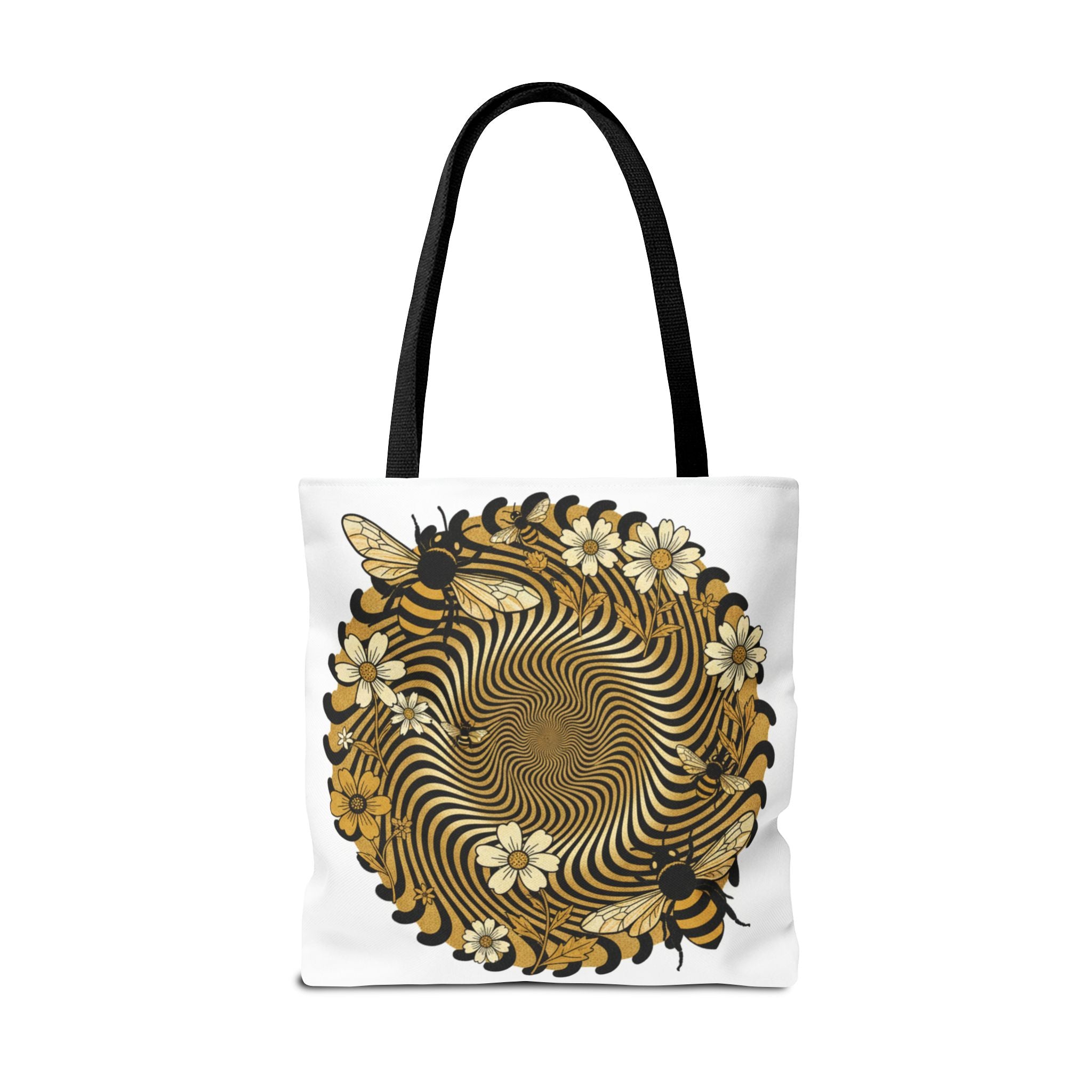 Bee Floral Spiral Tote Bag — Vintage Honeybee Floral Swirl Design