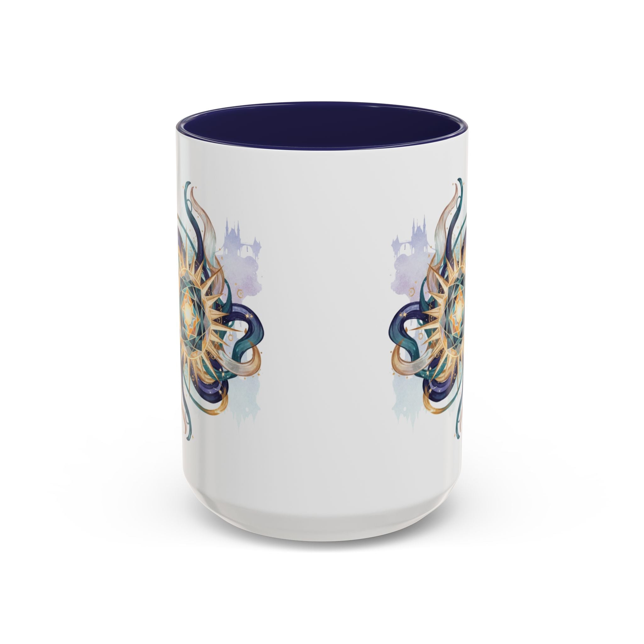 Celestial Nautilus Accent Coffee Mug — Ocean Sun Compass Art (11/15oz)