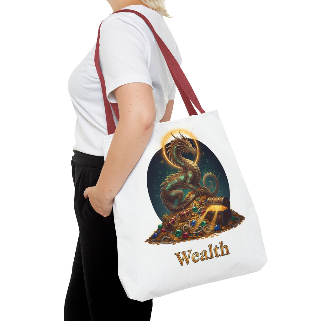 Wealth Dragon Tote Bag — Fantasy Dragon Treasure Illustration Tote