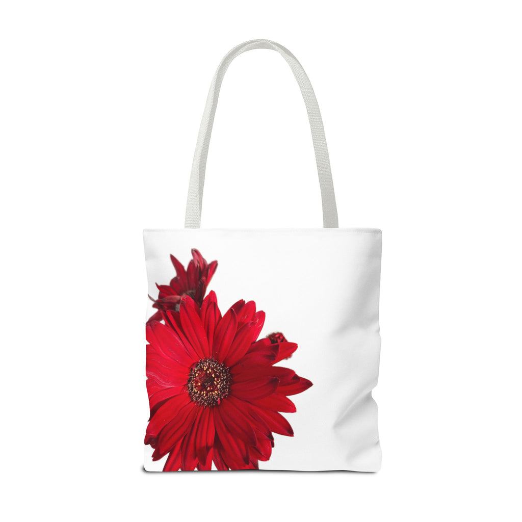 Red Gerbera Floral Tote Bag – Bright Daisy Print Canvas Tote