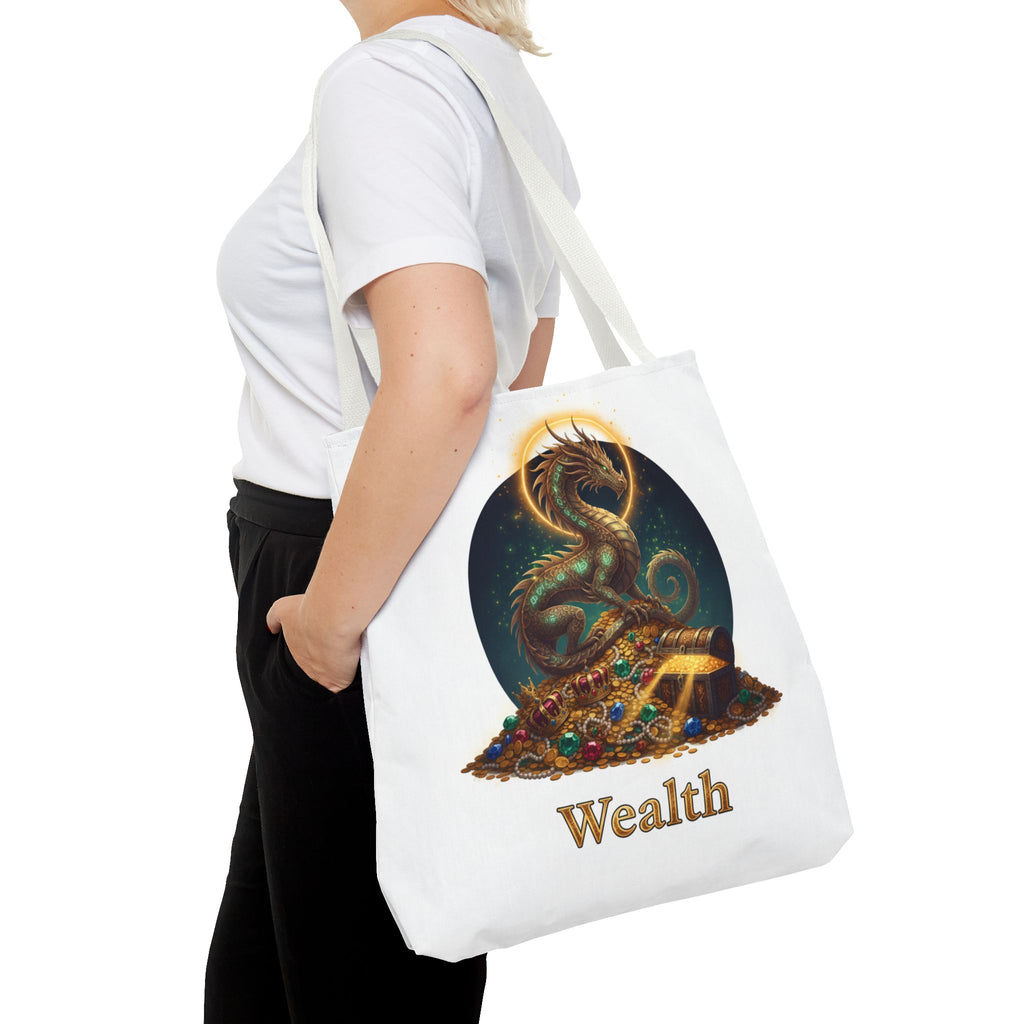 Wealth Dragon Tote Bag — Fantasy Dragon Treasure Illustration Tote