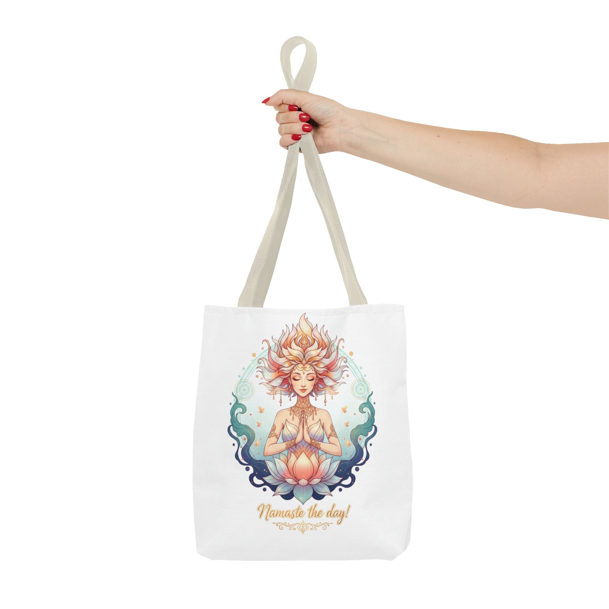 Yoga Lotus Tote Bag — "Namaste the day!" Meditation Canvas Tote