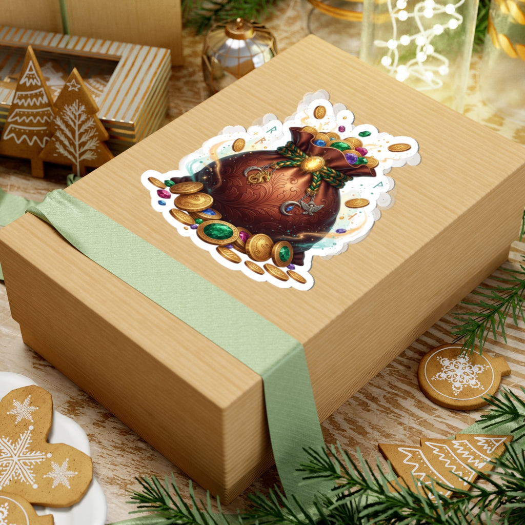 Treasure Pouch Sticker — Gold Coin & Gem Kiss-Cut Sticker