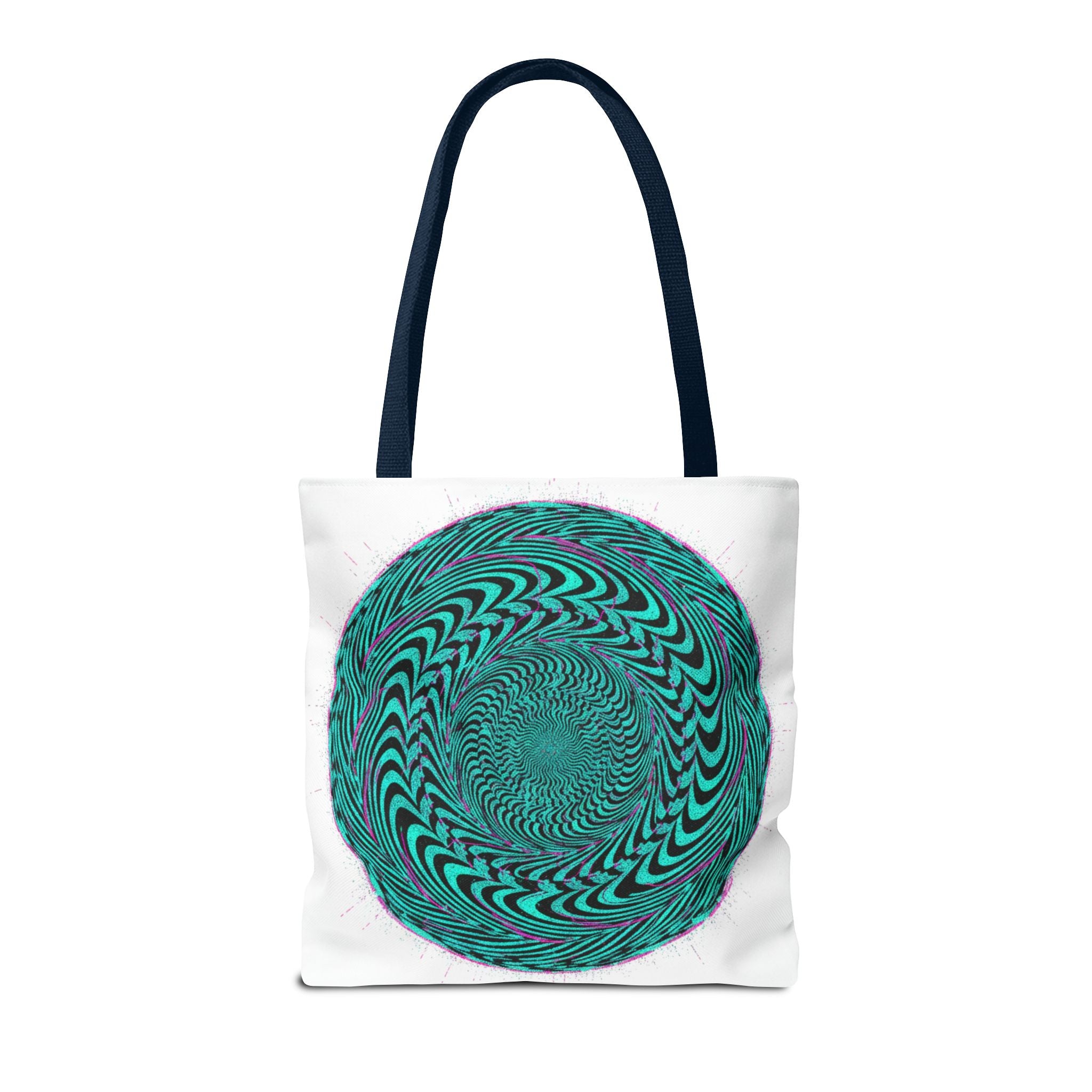 Psychedelic Spiral Tote Bag — Teal Optical Illusion All-Over Print