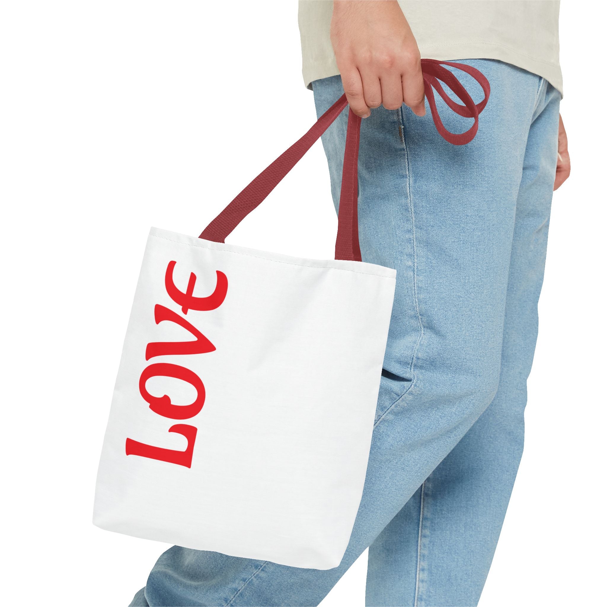 LOVE Vertical Red Tote Bag – Romantic Valentine’s Day Canvas Tote