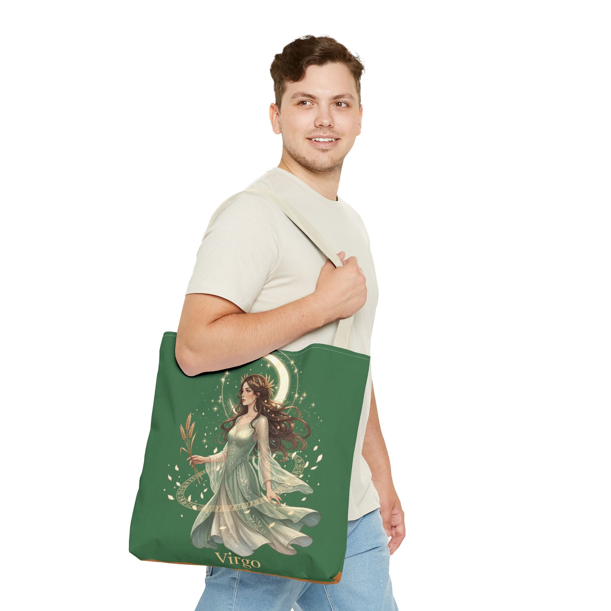 Mystic Moon Goddess Tote Bag — Ethereal Green All-Over Print Tote