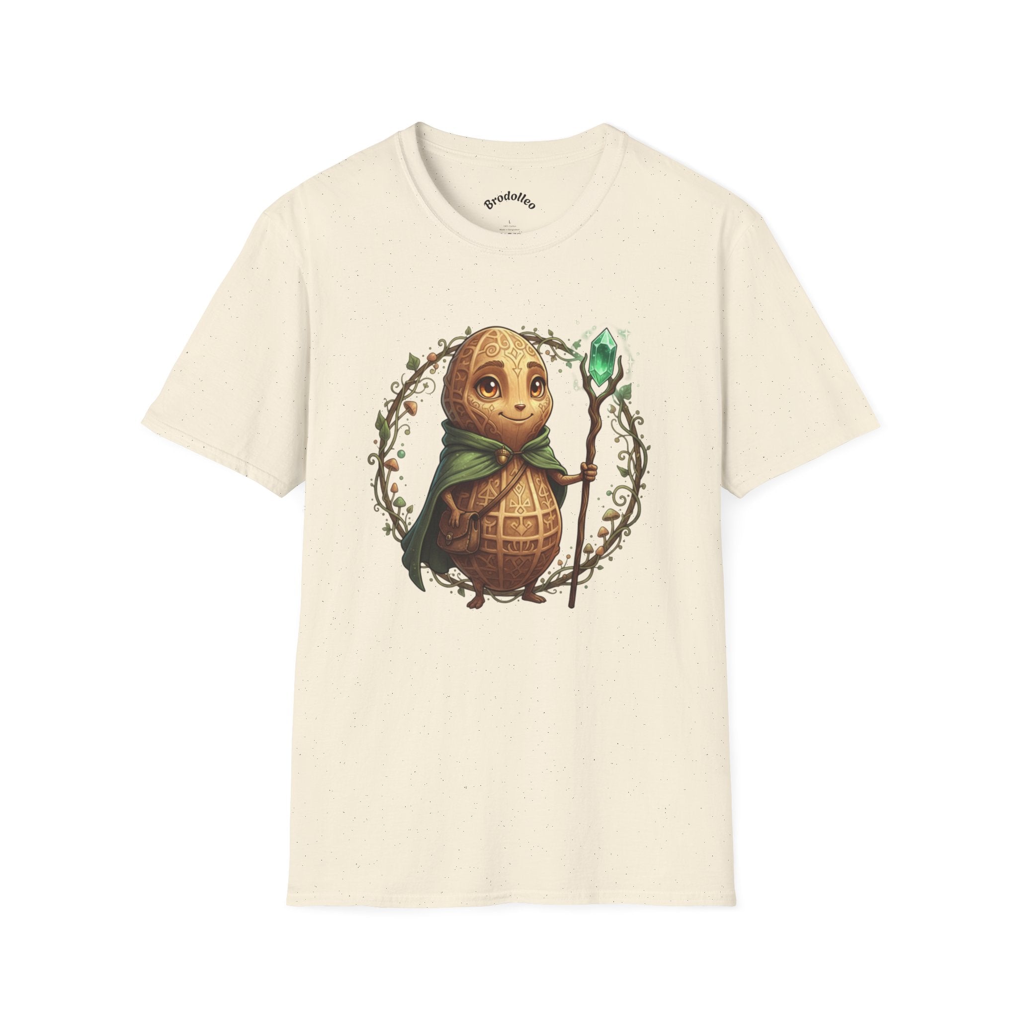 Fantasy Forest Wizard T-Shirt — Cute Turtle Mage with Emerald Staff