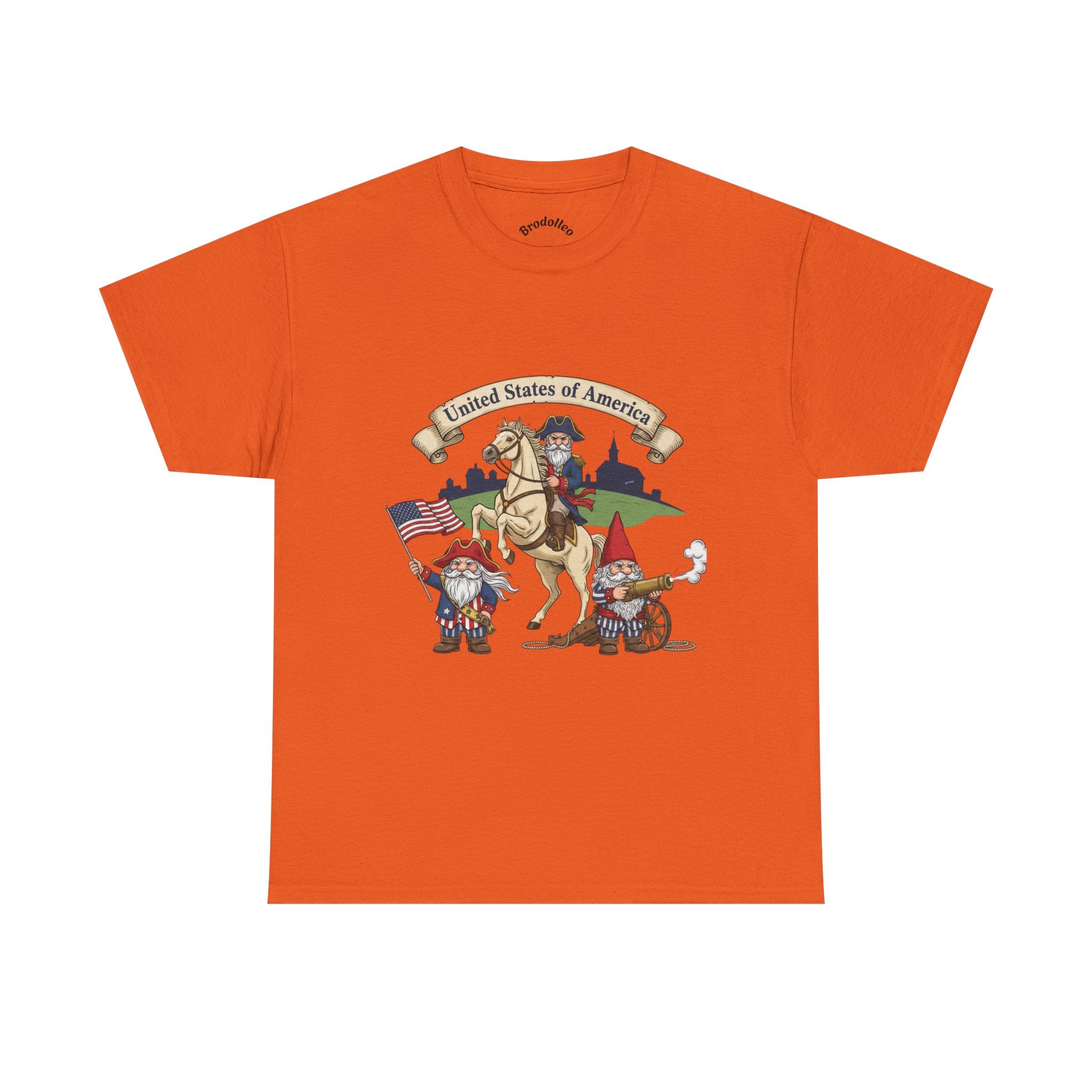 Patriotic Gnome & Horse Tee — "United States of America" Graphic T-Shirt