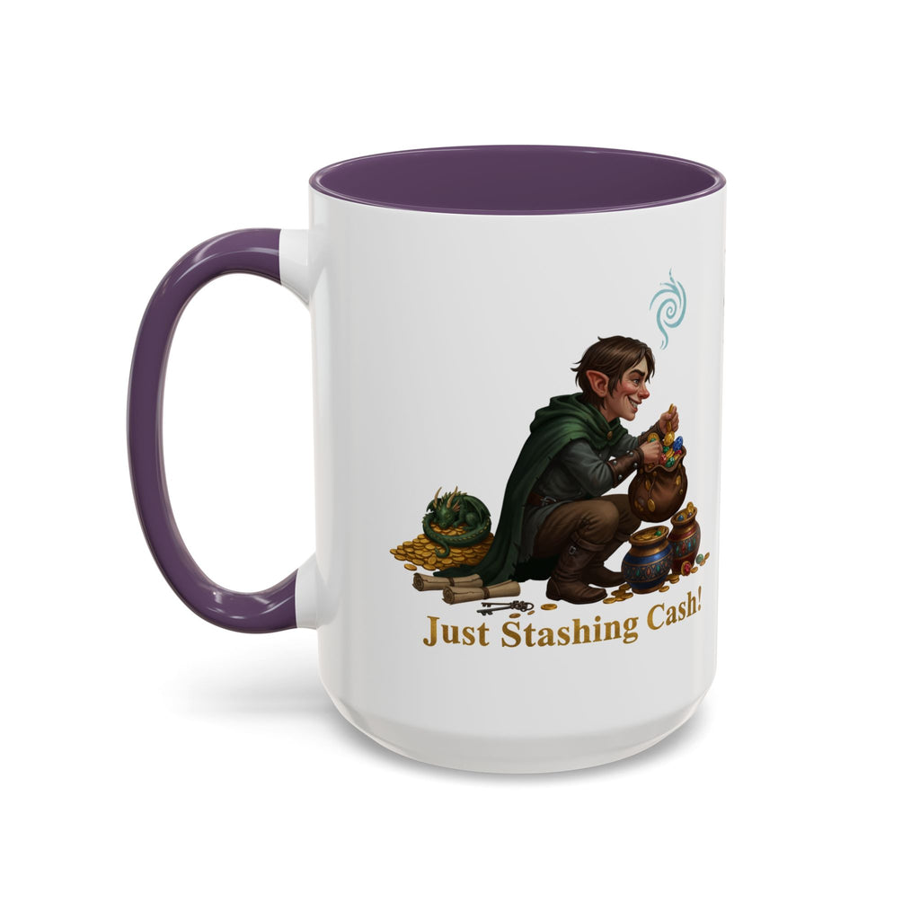 Accent Coffee Mug — "Just Stashing Cash!" Fantasy Gnome Money Mug (11/15oz)