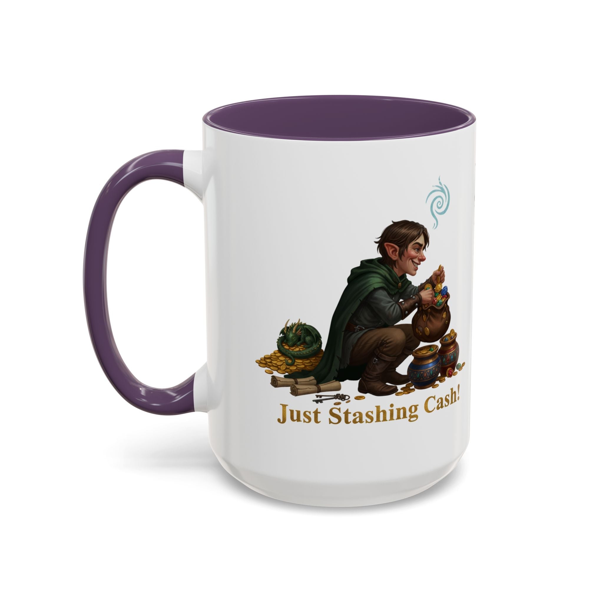Accent Coffee Mug — "Just Stashing Cash!" Fantasy Gnome Money Mug (11/15oz)