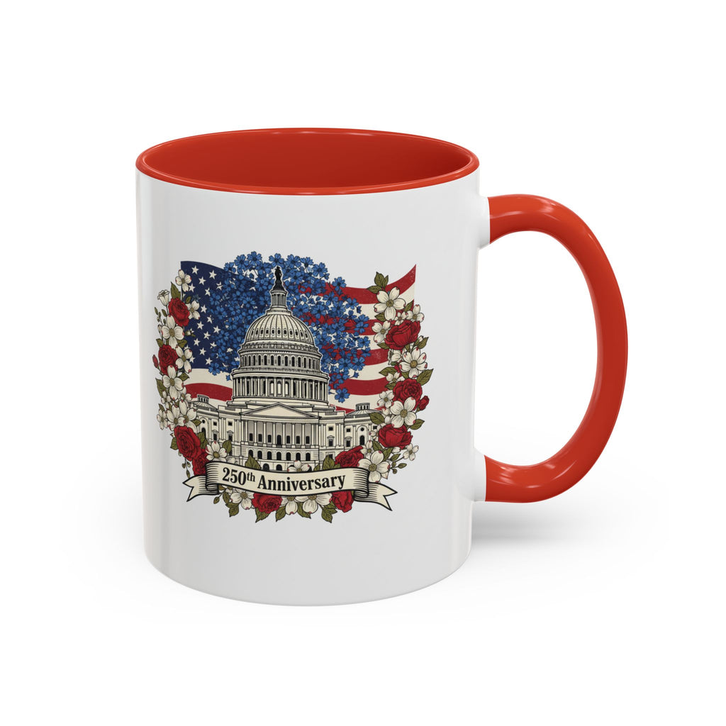 Capitol 250th Anniversary Accent Coffee Mug – Patriotic American Flag Floral Design (11/15oz)