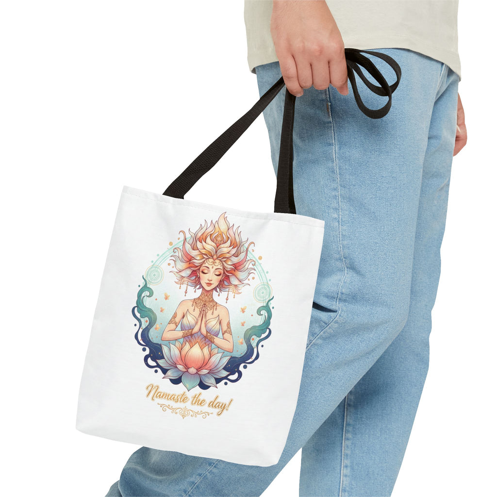 Yoga Lotus Tote Bag — "Namaste the day!" Meditation Canvas Tote