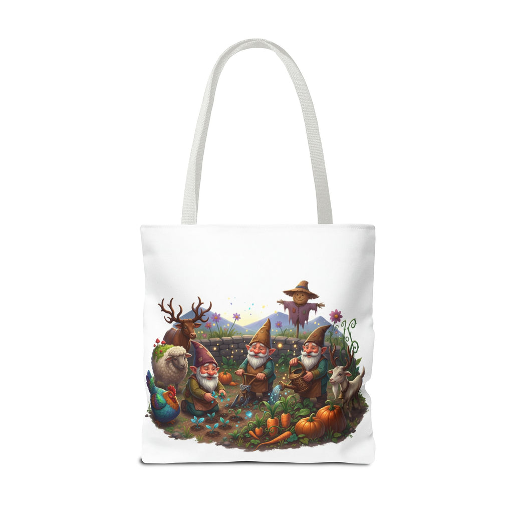 Gnome Garden Tote Bag — Whimsical Gnome & Pumpkin Illustration AOP Tote