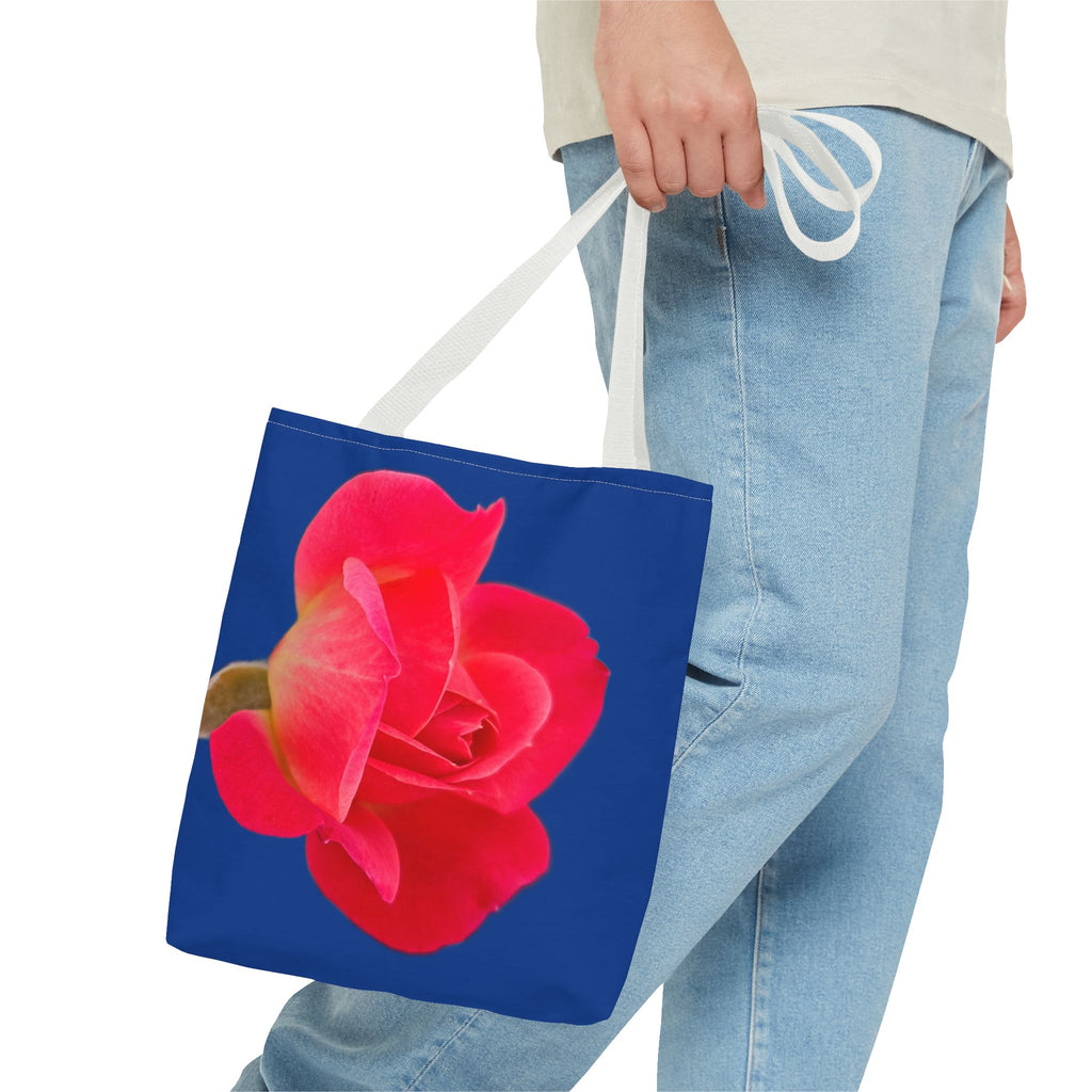 Pink Rose Floral Tote Bag – Vibrant Blue Background AOP