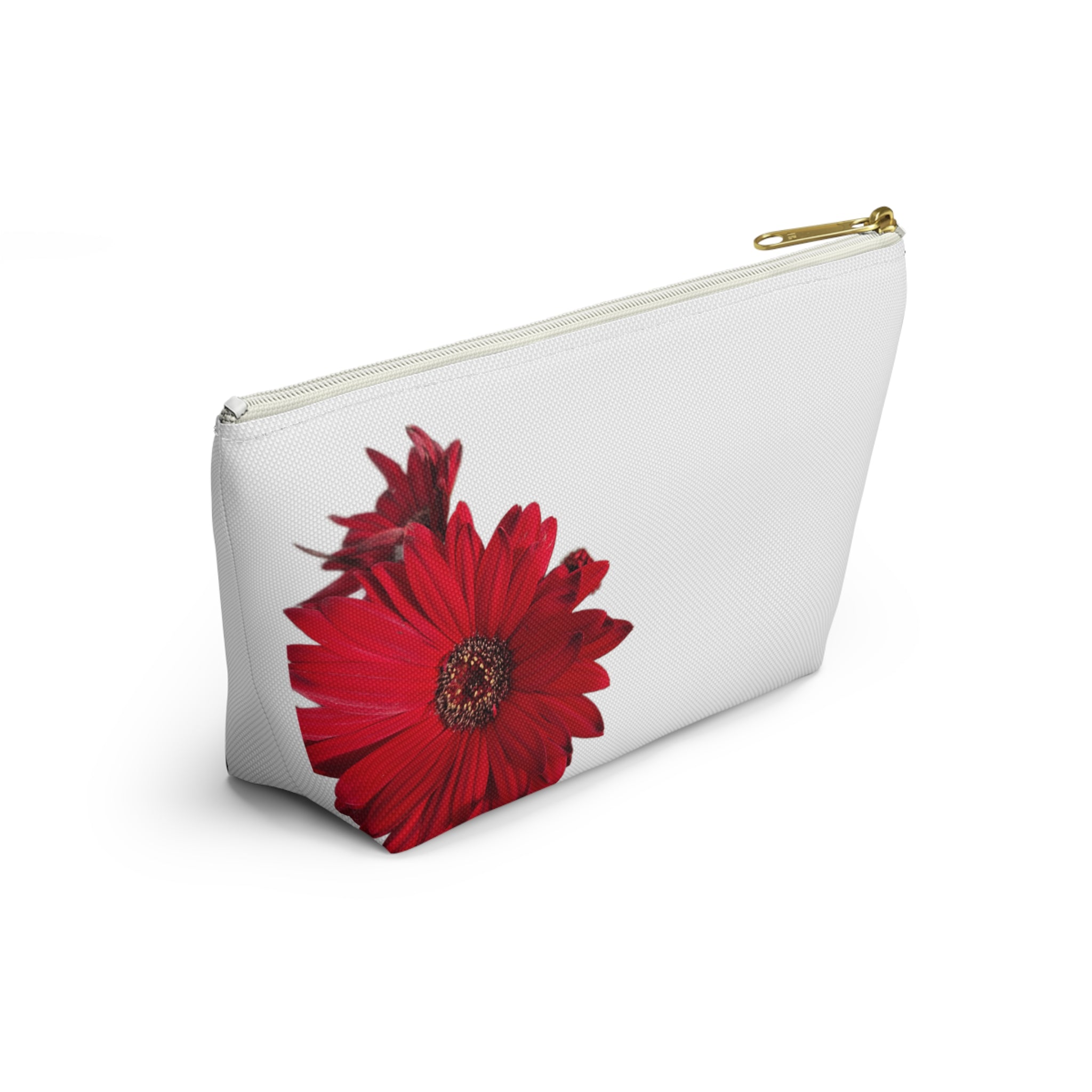 Red Daisy Accessory Pouch — Floral Makeup Bag with T-Bottom