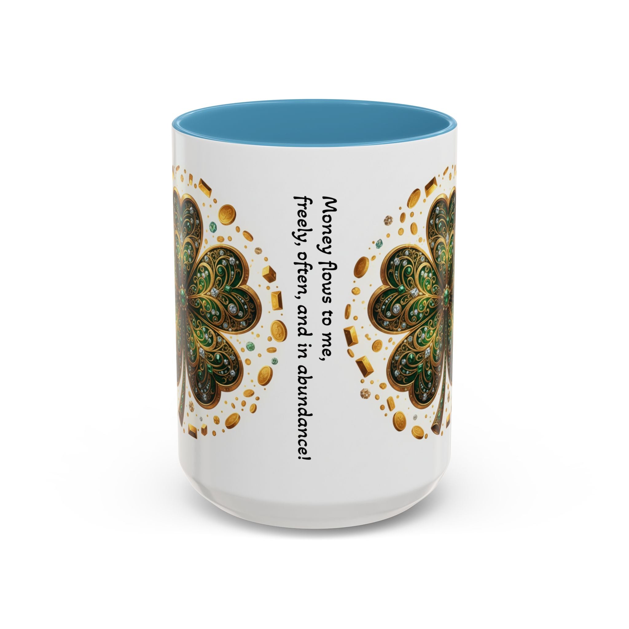 St. Patrick's Shamrock Coffee Mug — "Money Flows to Me" Lucky Charm Accent Mug