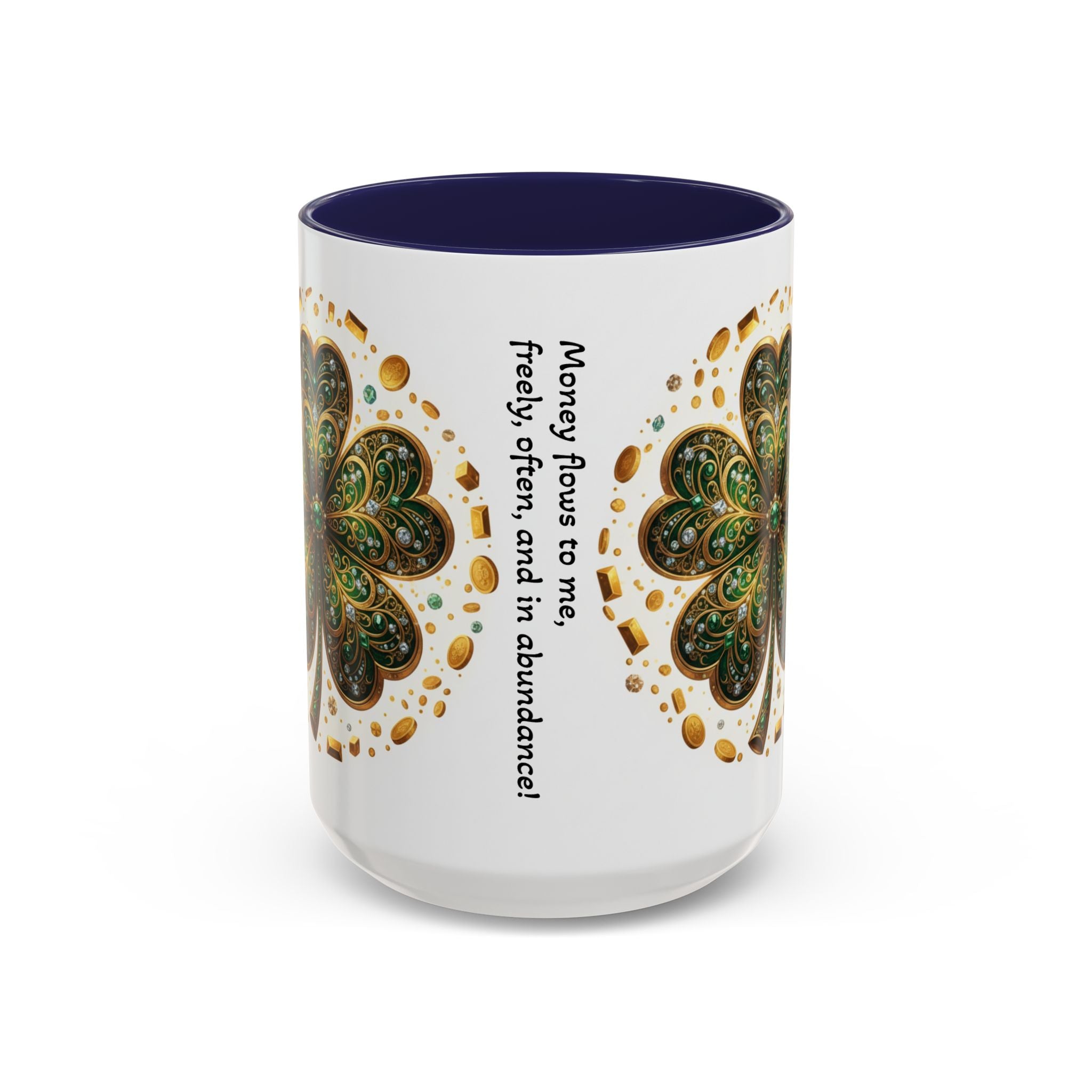 St. Patrick's Shamrock Coffee Mug — "Money Flows to Me" Lucky Charm Accent Mug