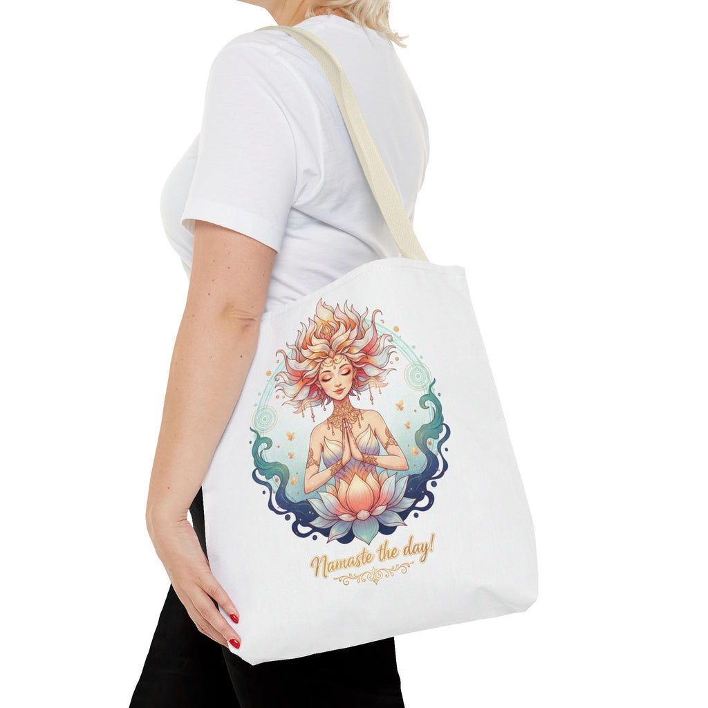 Yoga Lotus Tote Bag — "Namaste the day!" Meditation Canvas Tote