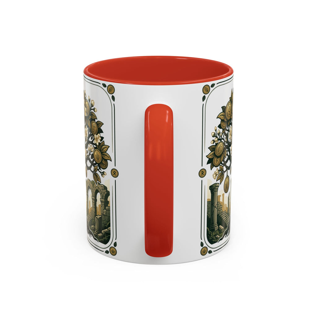 Ornate Tree of Coins Coffee Mug — Gold Ruins Accent Ceramic Mug (11/15oz)