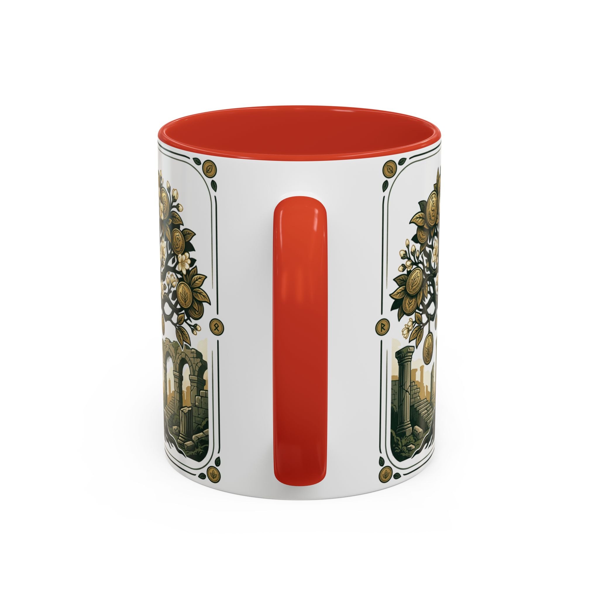 Ornate Tree of Coins Coffee Mug — Gold Ruins Accent Ceramic Mug (11/15oz)