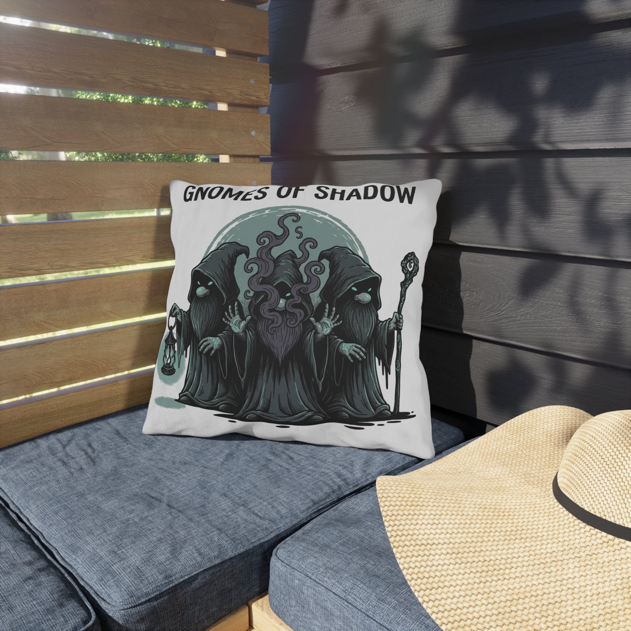 Gnomes of Shadow Outdoor Pillow — Gothic Garden Decorative Cushion