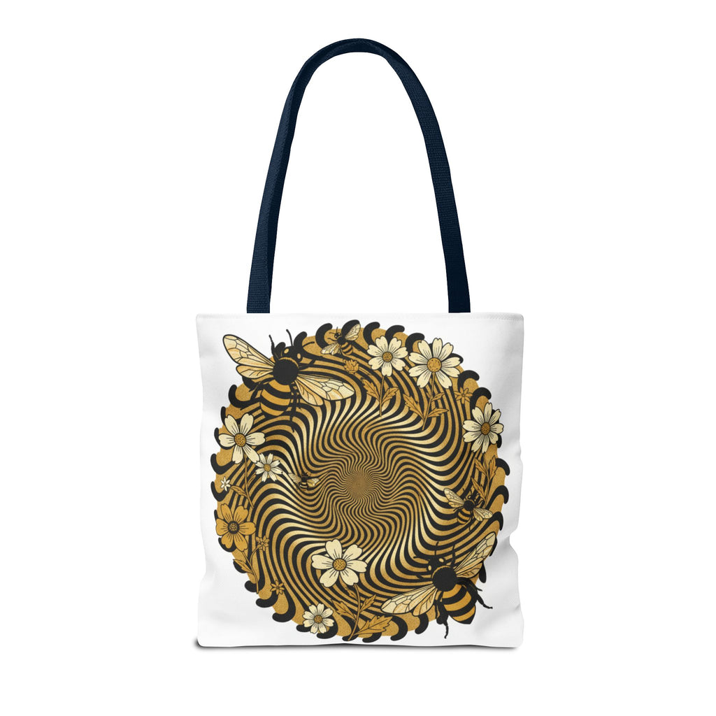 Bee Floral Spiral Tote Bag — Vintage Honeybee Floral Swirl Design
