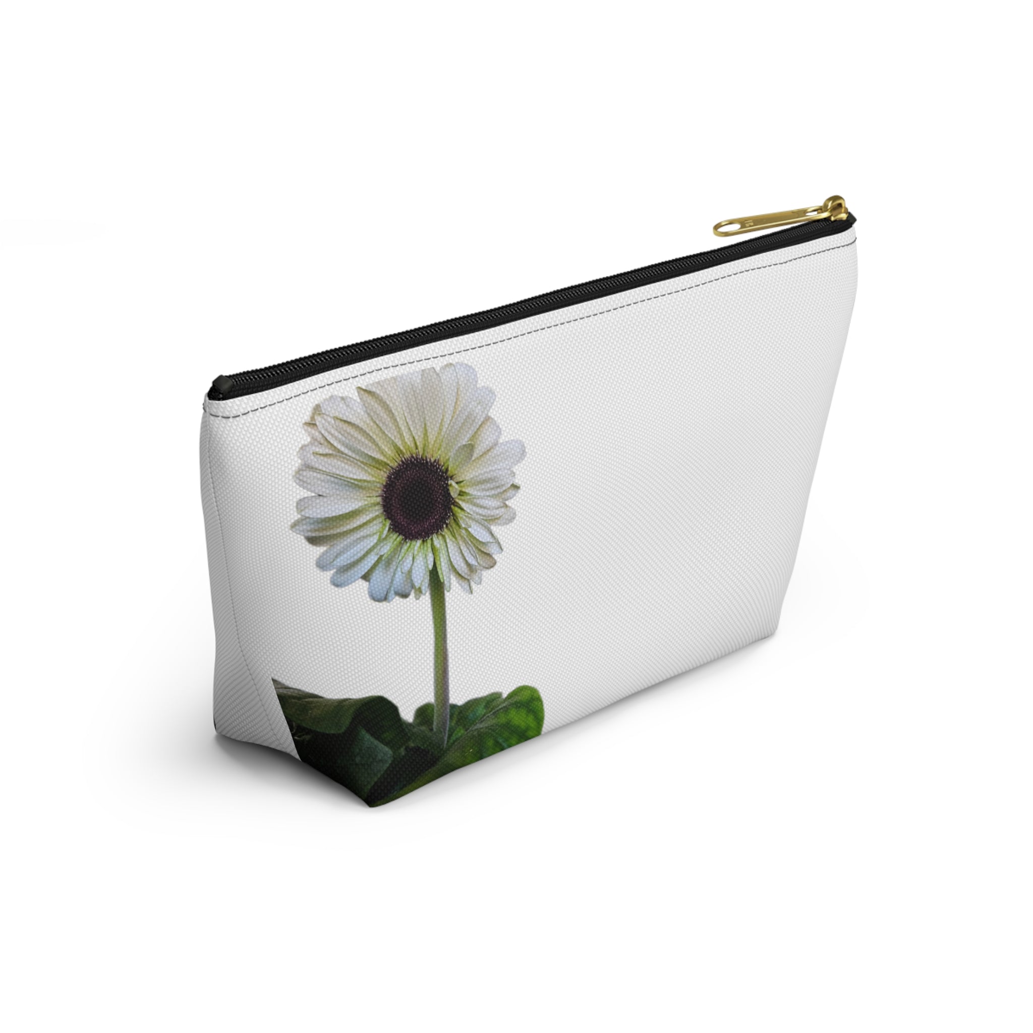 Floral Daisy Accessory Pouch — Small T‑Bottom Makeup & Travel Organizer