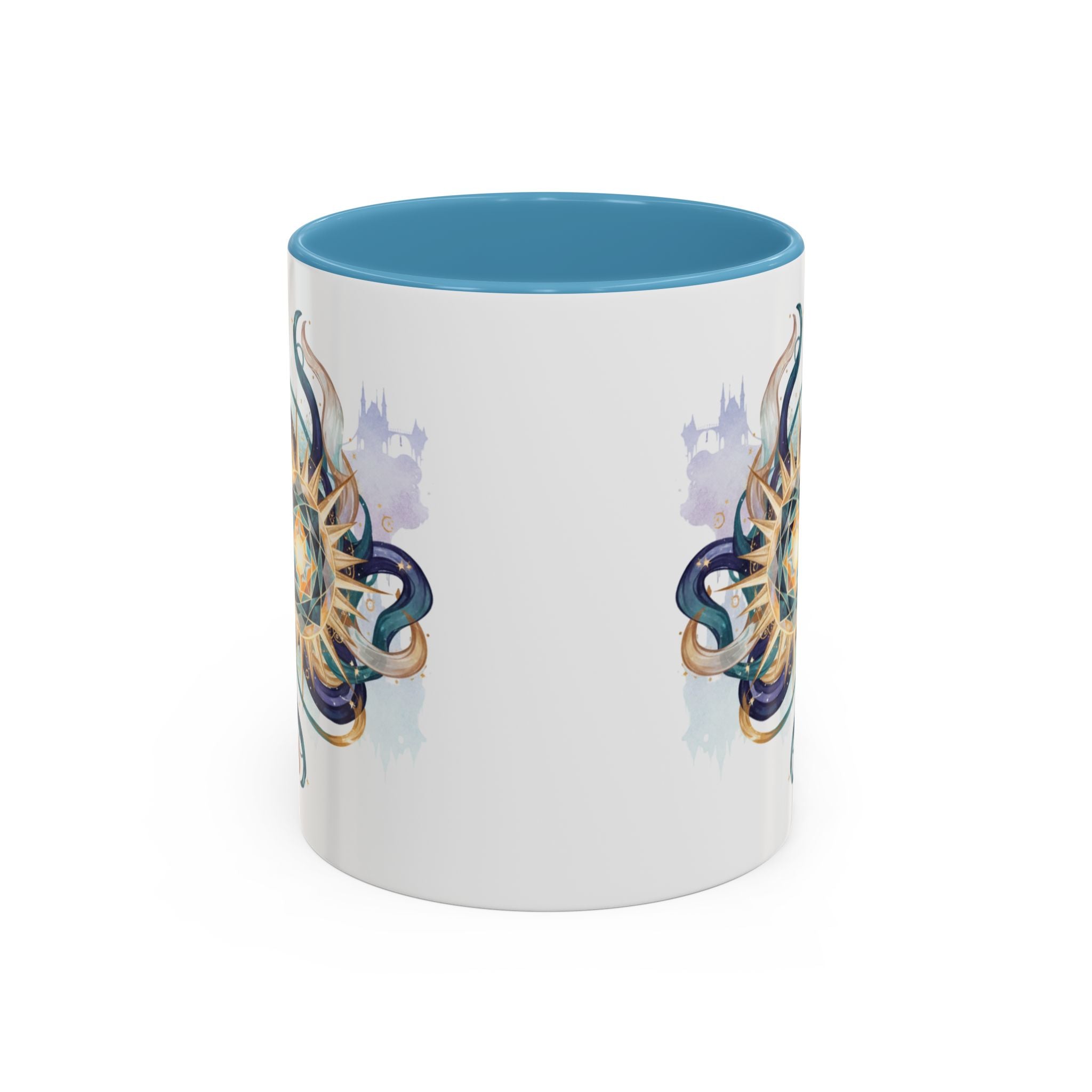 Celestial Nautilus Accent Coffee Mug — Ocean Sun Compass Art (11/15oz)