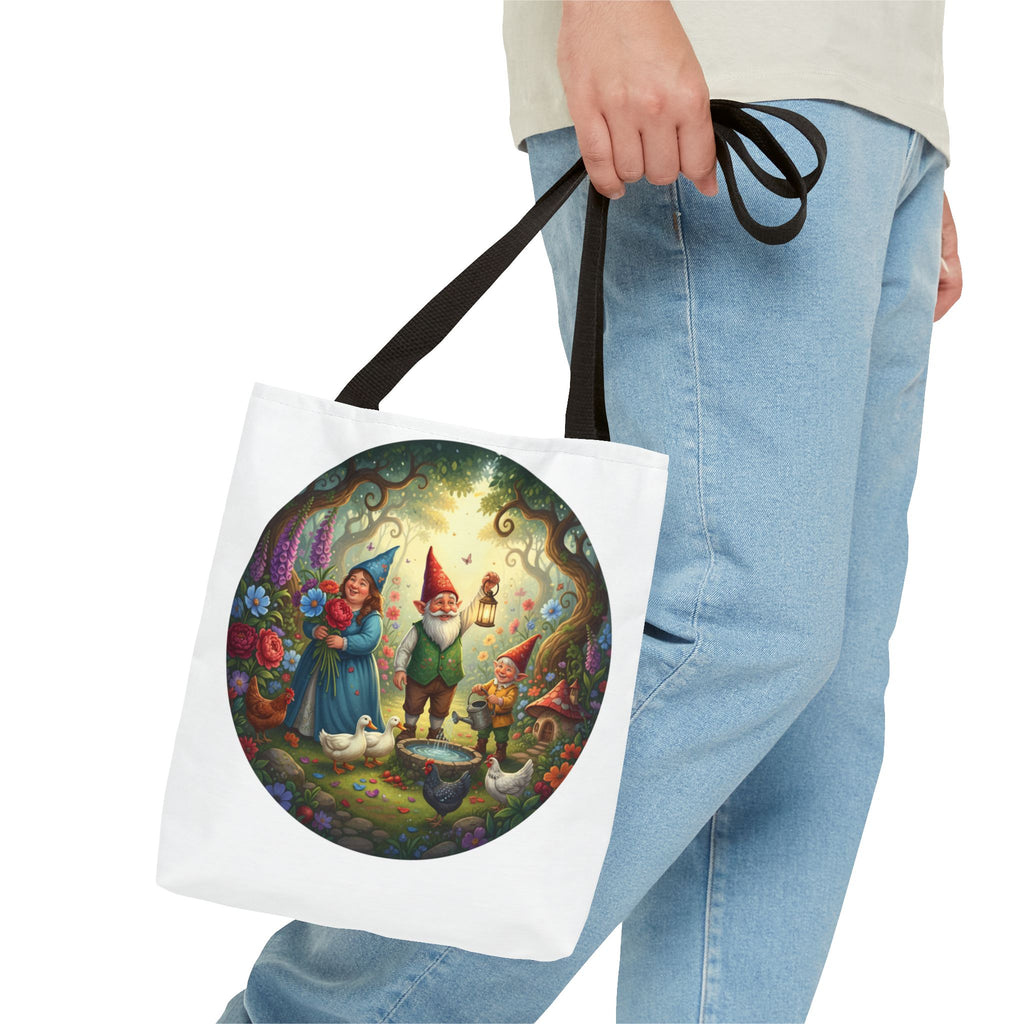 Gnome Garden Tote Bag — Whimsical Fairy Tale Circle Art