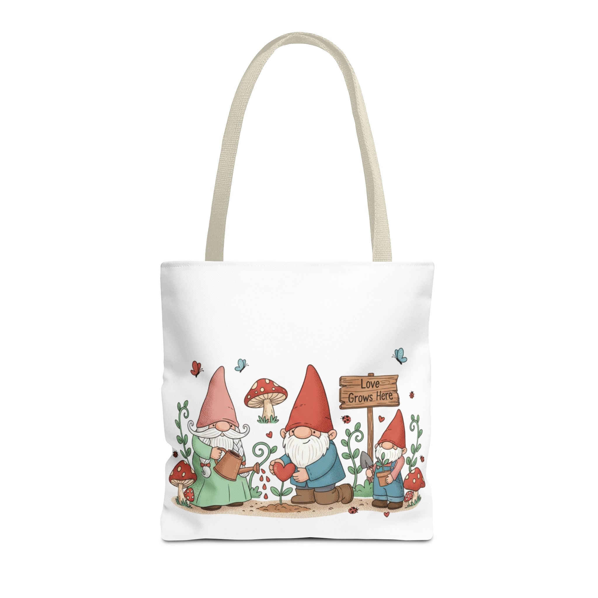 Gnome Garden Tote Bag — Cute Gardening Gnomes "Love Grows Here" Canvas Tote