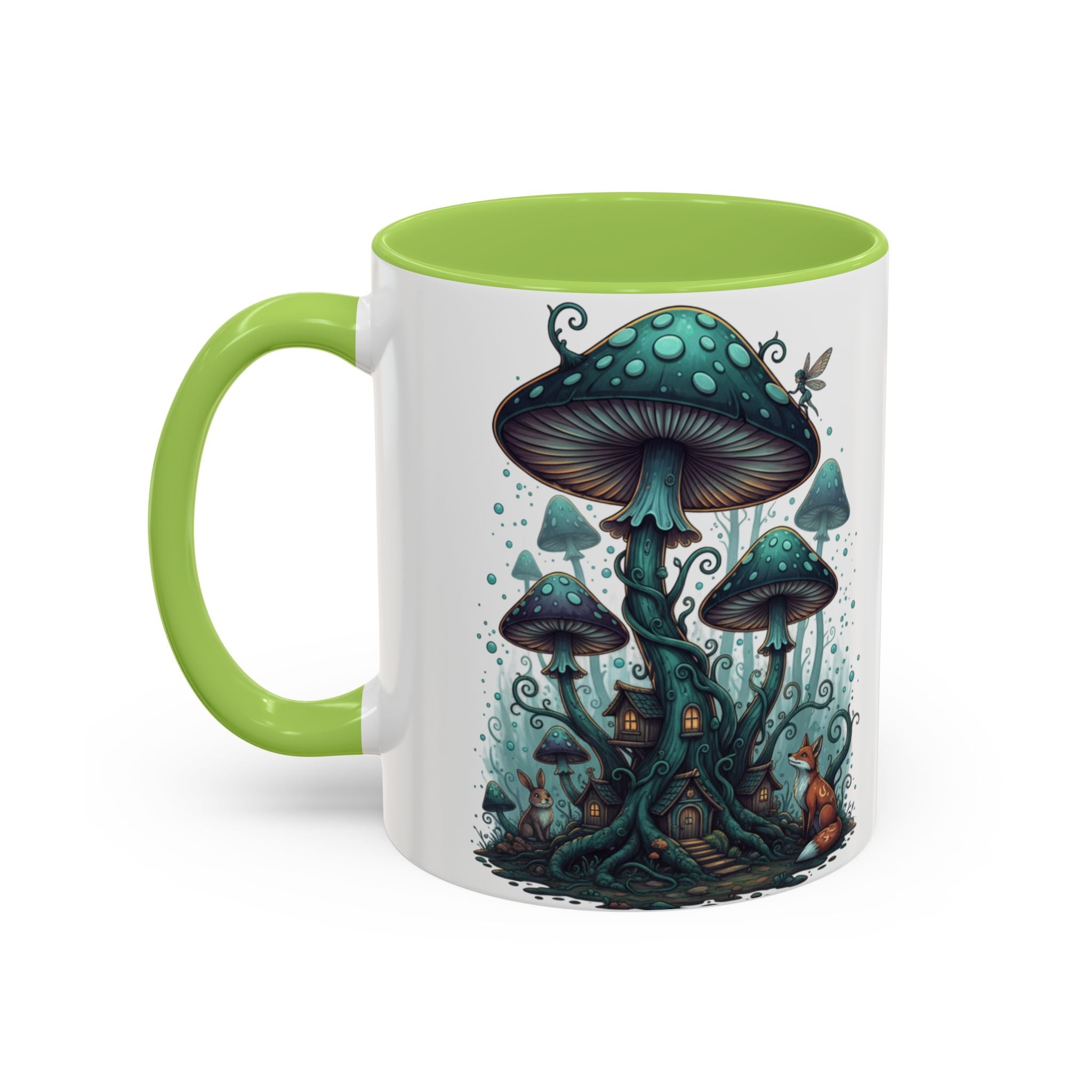 Enchanted Mushroom Cottage Coffee Mug — Fantasy Forest Accent Mug