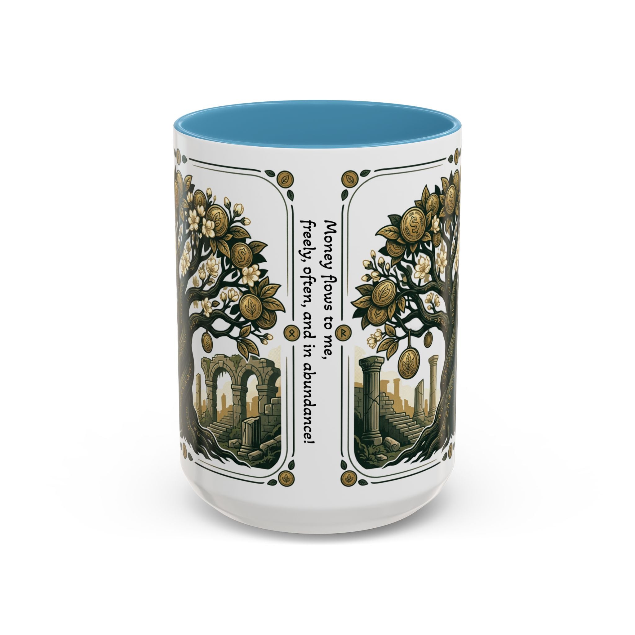 Ornate Tree of Coins Coffee Mug — Gold Ruins Accent Ceramic Mug (11/15oz)