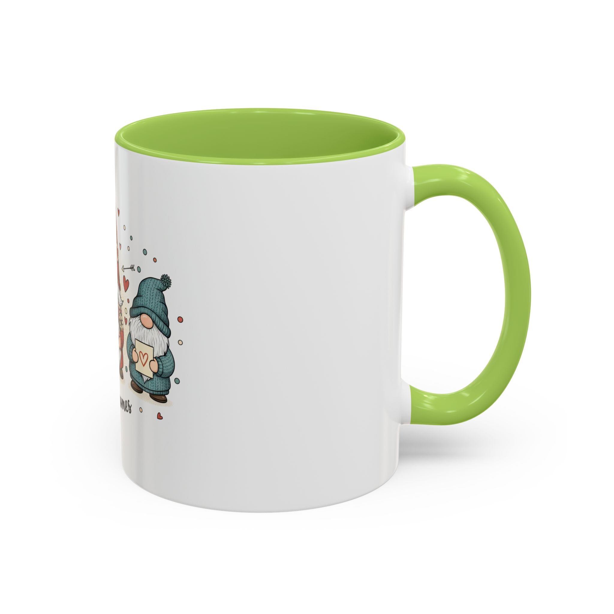 Love Gnomes Accent Coffee Mug — Cute Valentine Heart Gnome Tea Cup (11/15oz)