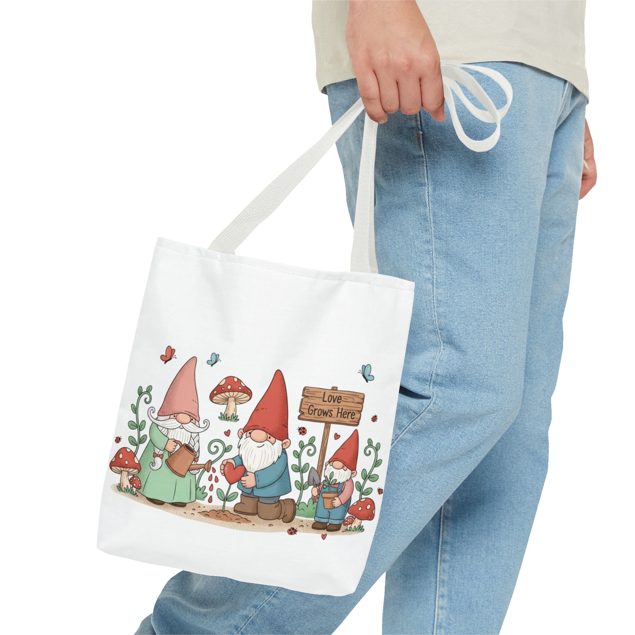 Gnome Garden Tote Bag — Cute Gardening Gnomes "Love Grows Here" Canvas Tote