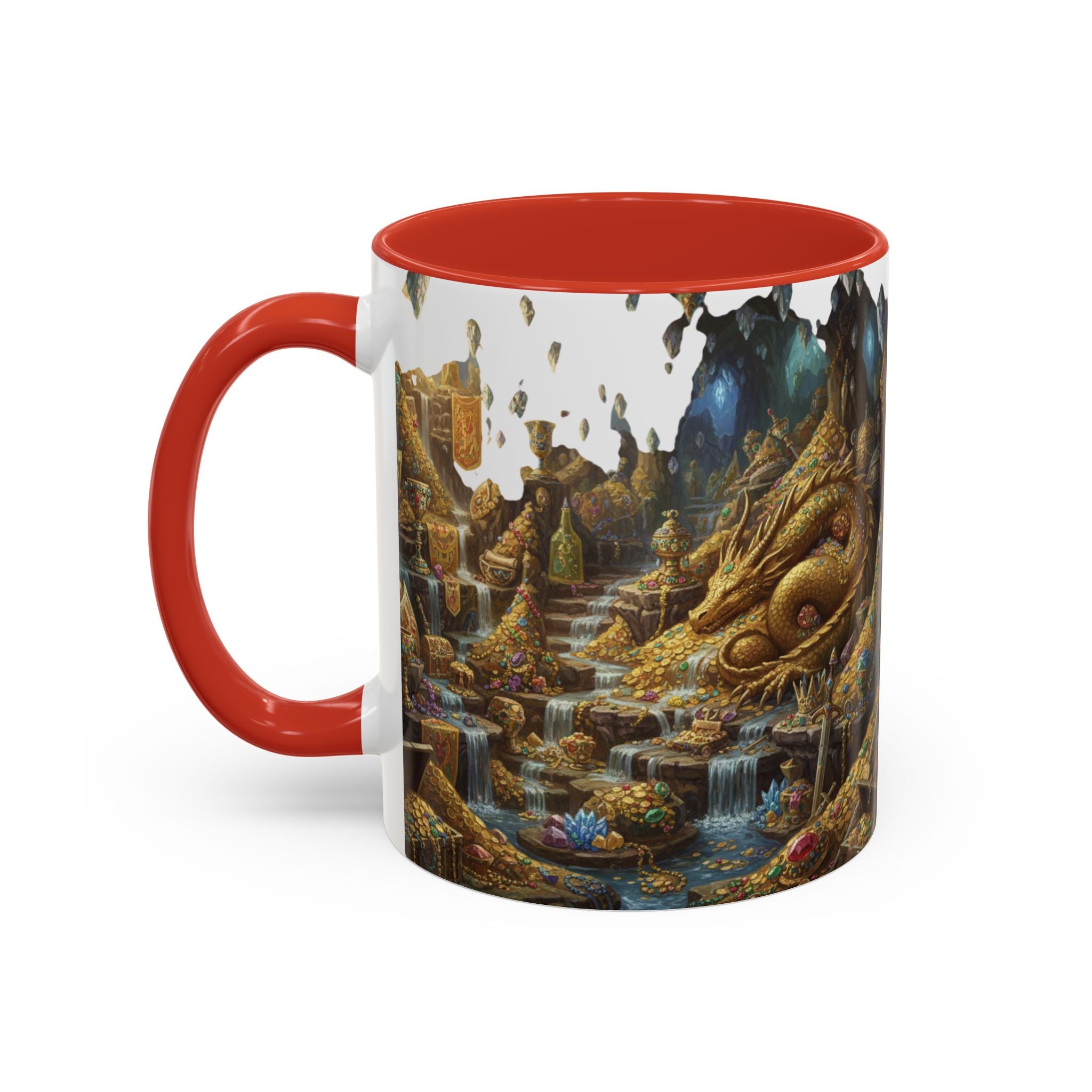 Dragon Hoard Accent Coffee Mug — Fantasy Treasure Landscape (11/15 oz)