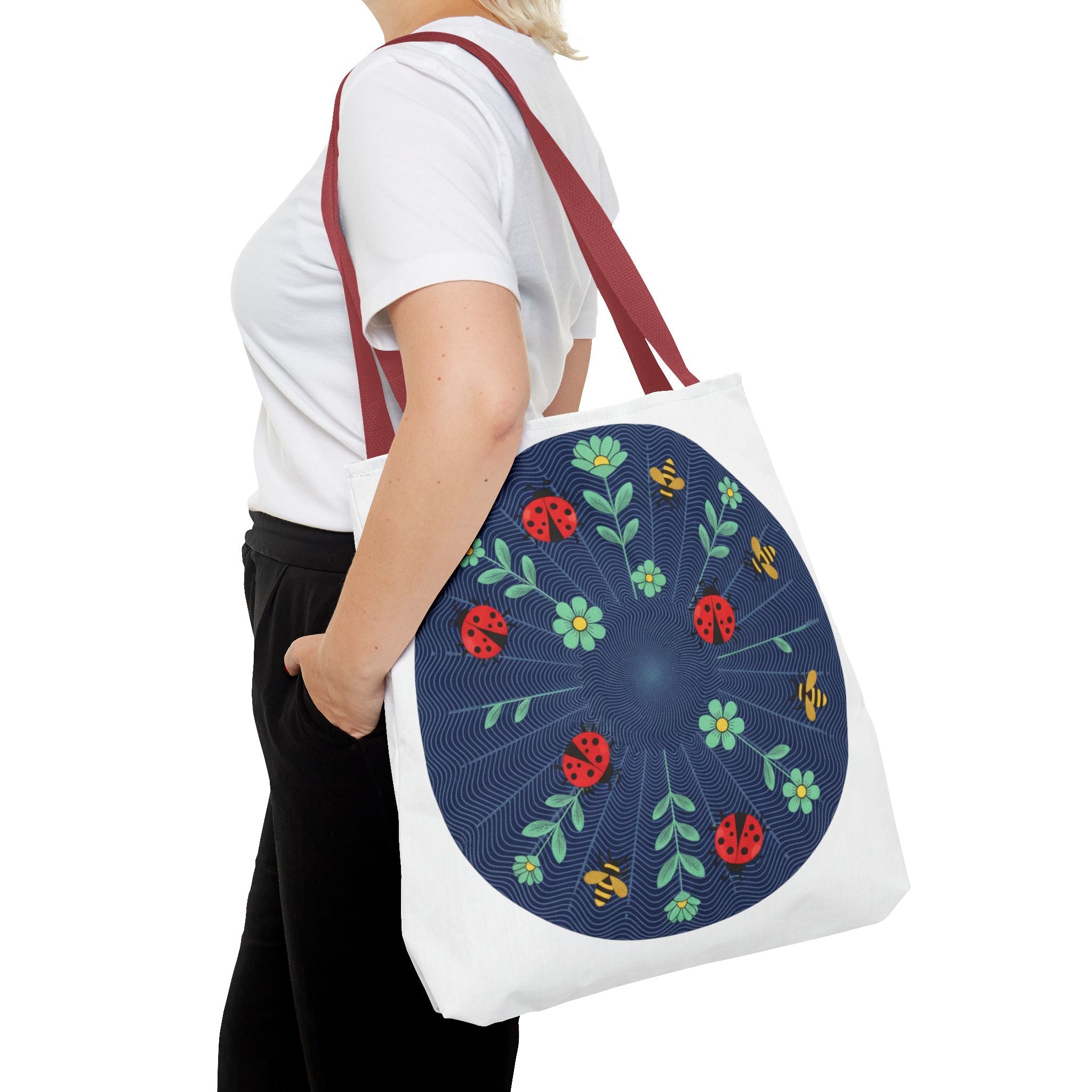 Ladybug Garden Tote Bag — Floral Circular Print AOP Tote