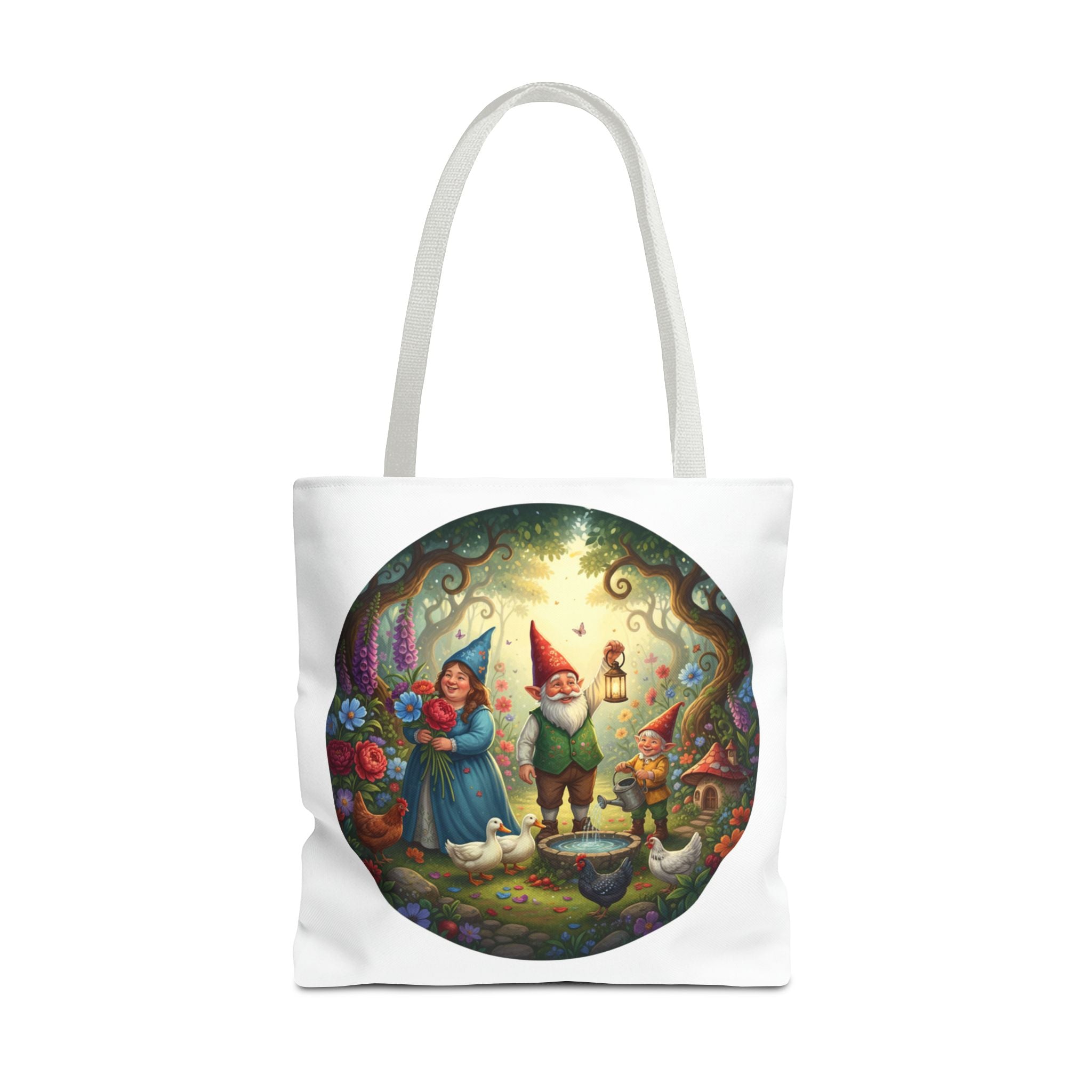 Gnome Garden Tote Bag — Whimsical Fairy Tale Circle Art
