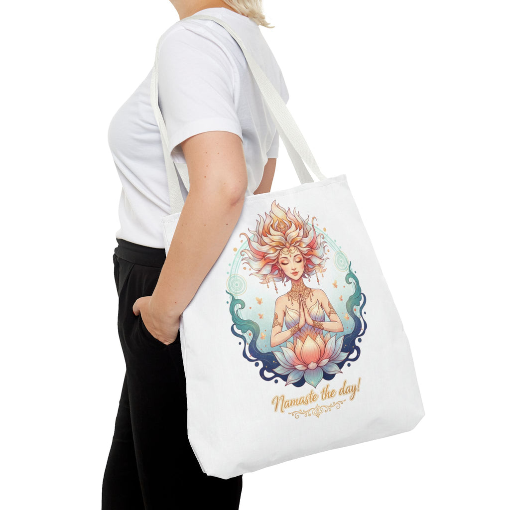 Yoga Lotus Tote Bag — "Namaste the day!" Meditation Canvas Tote