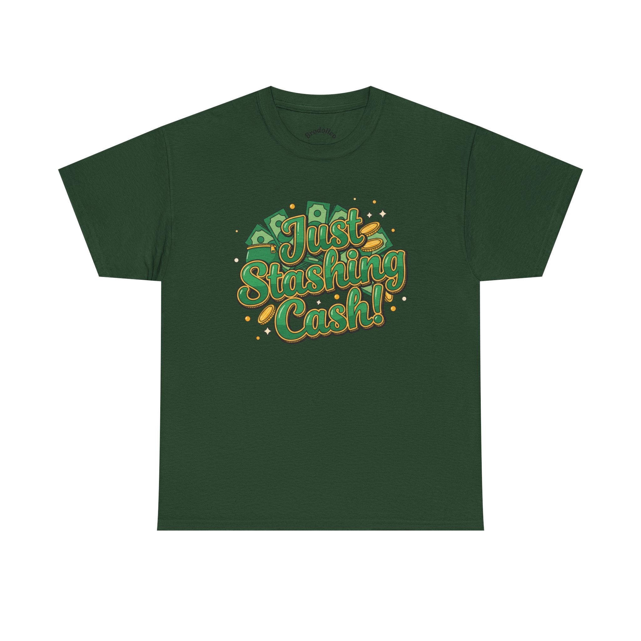 T‑Shirt — “Just Stashing Cash!” Retro Script Money Graphic Tee
