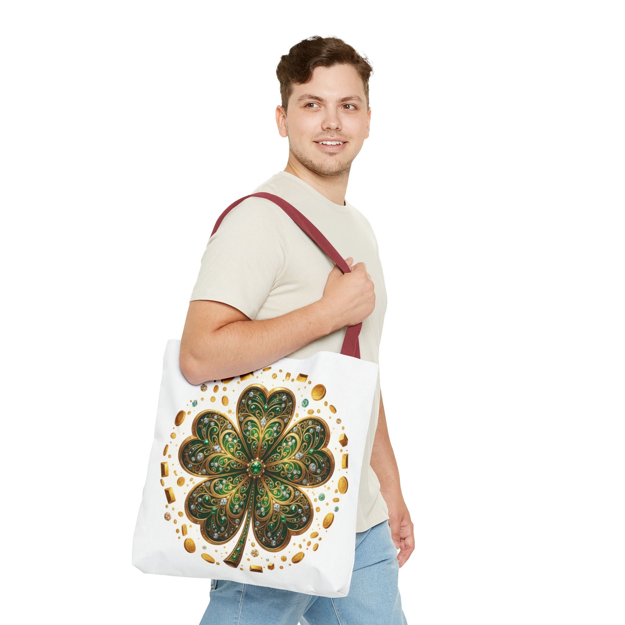 Celtic Shamrock Tote Bag — Green Four-Leaf Clover St. Patrick’s Day All-Over Print