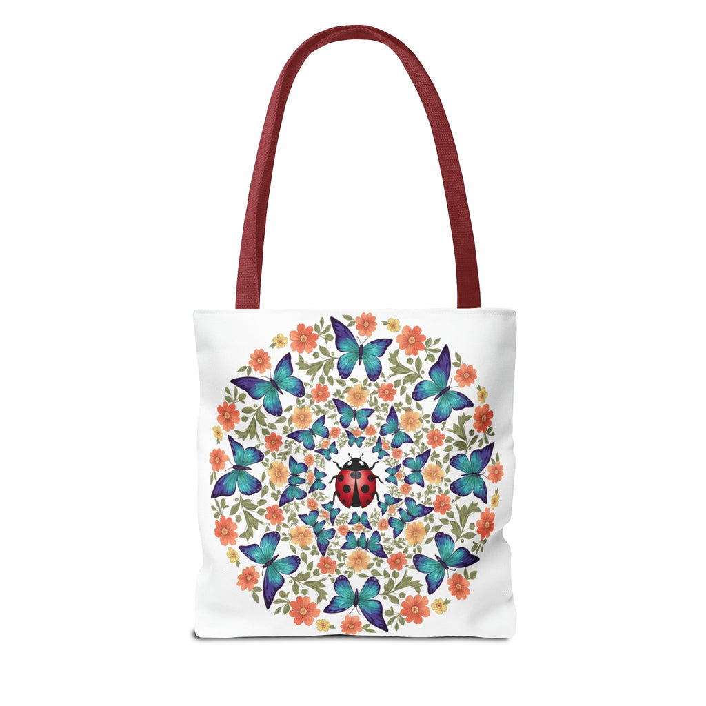 Butterfly & Ladybug Floral Tote Bag – Boho Mandala AOP Beach & Market Bag