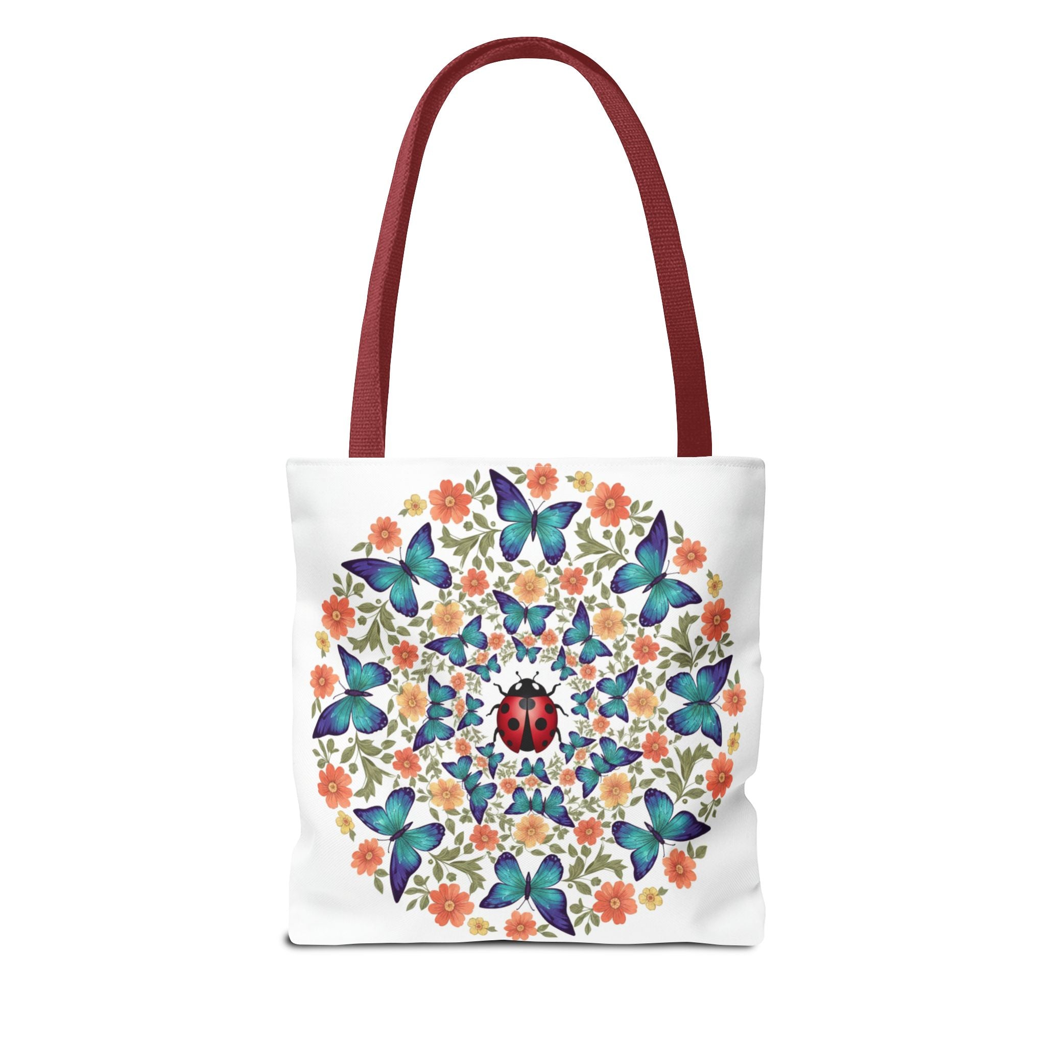 Butterfly & Ladybug Floral Tote Bag – Boho Mandala AOP Beach & Market Bag