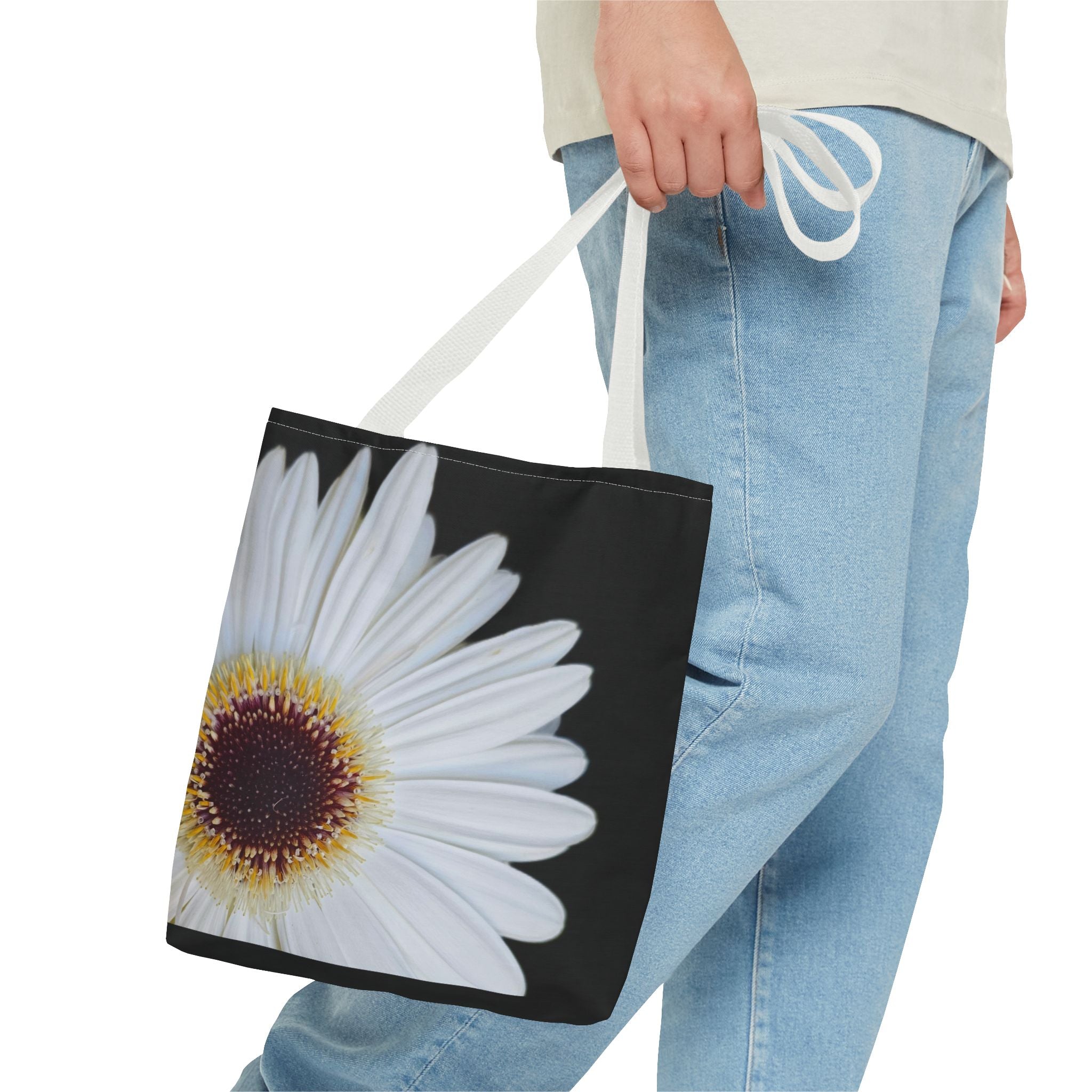 Daisy Corner Tote Bag — White Floral AOP Shopper